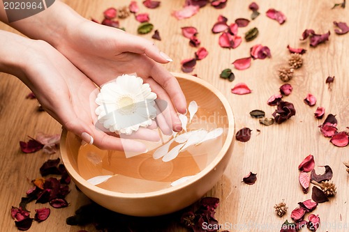 Image of Spa.Woman's Hands with flower