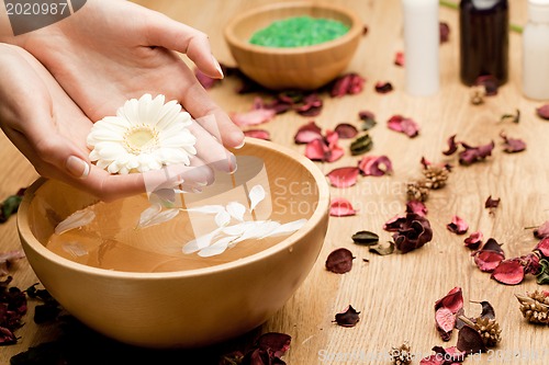 Image of Spa.Woman's Hands with flower