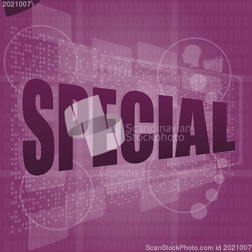 Image of words special on digital screen, business concept