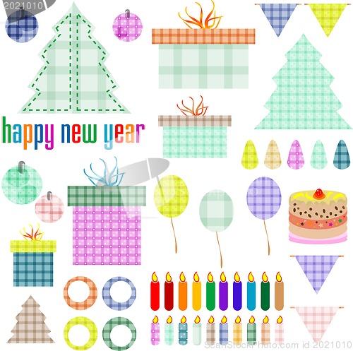 Image of Set of Christmas and New Year textile elements