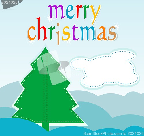 Image of Christmas card with tree and abstract cloud - holiday card