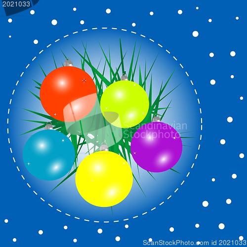 Image of christmas background with baubles and christmas fir