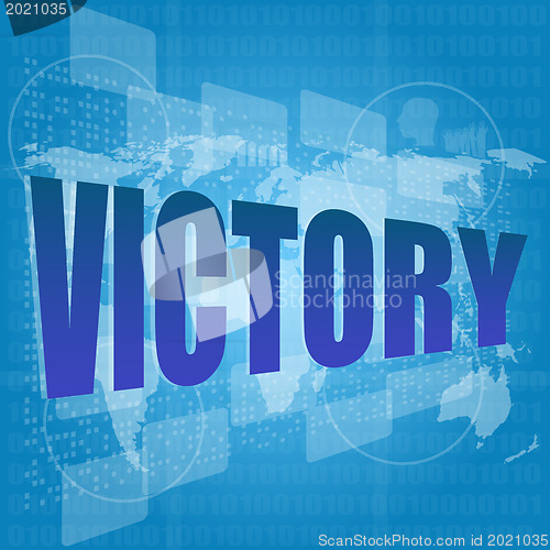 Image of victory word on digital screen with world map