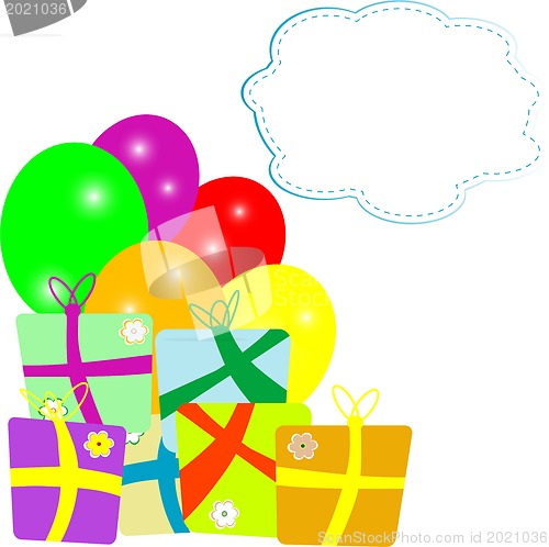 Image of new year holiday gift box and balloons with empty cloud