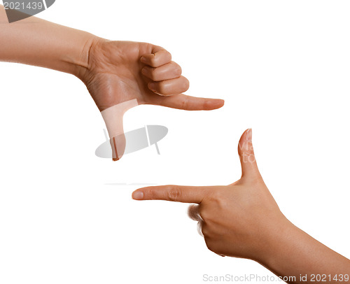 Image of frame of the fingers on a white background