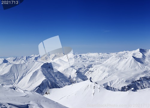 Image of Panoramic view on snowy mountains in nice day
