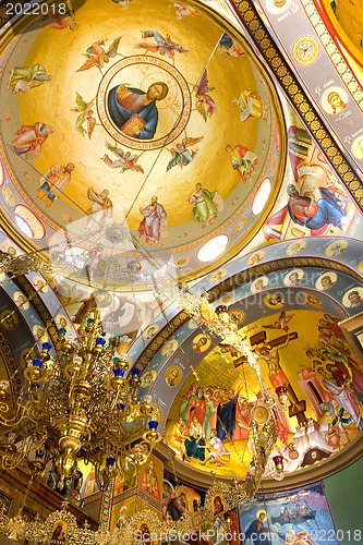 Image of Ceiling  fresco. The dome is decorated by icons of apostles. Gre