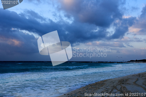 Image of Caribbean sea shore at sunrise 