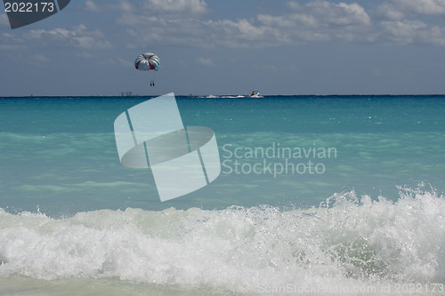 Image of Couple flys on a parachute 