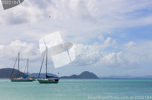 Image of Caribbean. Floating boats