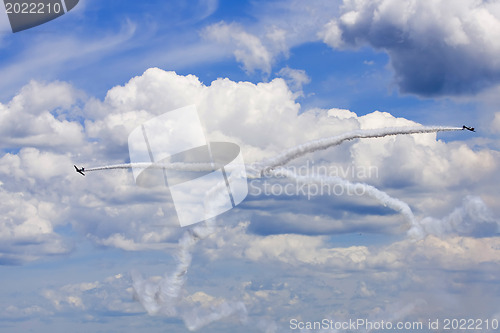 Image of Several  planes performing in an air show