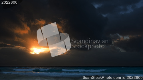 Image of Caribbean sea shore at sunrise 