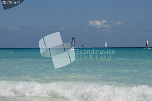 Image of Yachts floating in caribbean sea