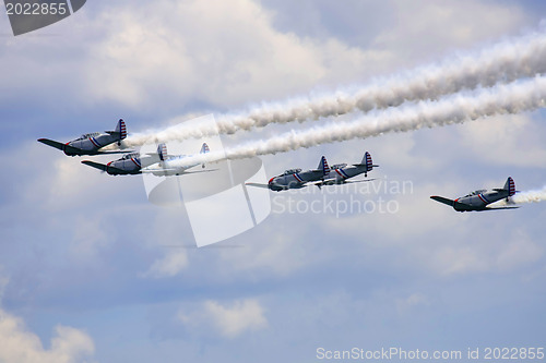 Image of Several planes performing in an air show at Jones Beach