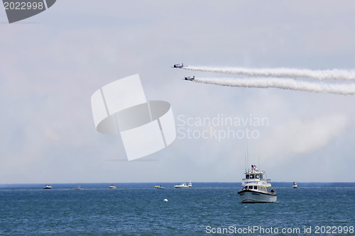 Image of Several planes performing in an air show at Jones Beach