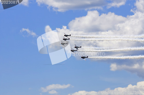 Image of Several planes performing in an air show at Jones Beach