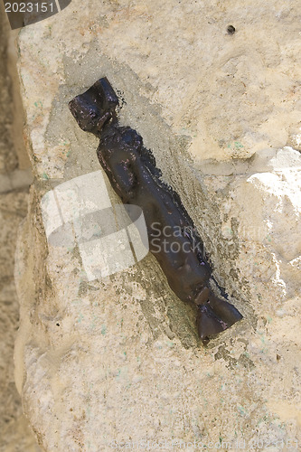 Image of Old metal mezuzah on the wall of the Old City. Jerusalem
