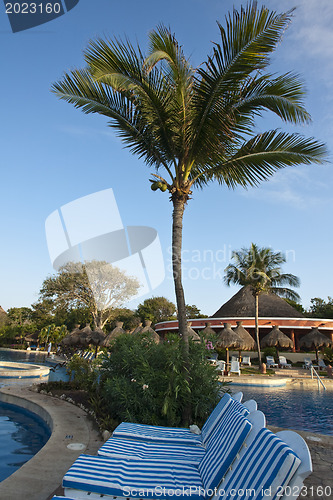 Image of Sun-chaira on resorts pool side 