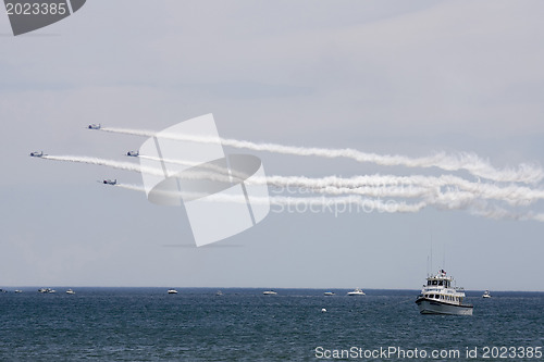 Image of Several planes performing in an air show at Jones Beach