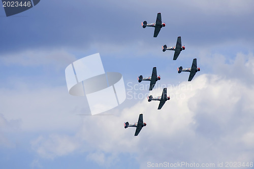 Image of Several planes performing in an air show at Jones Beach