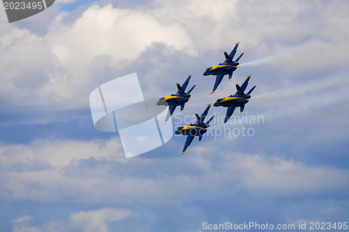 Image of Blue Angels Fly in Tight Formation