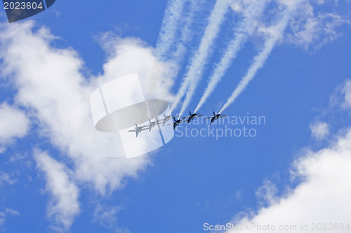 Image of Blue Angels Fly in Tight Formation