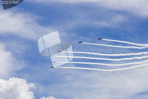 Image of Several planes performing in an air show at Jones Beach