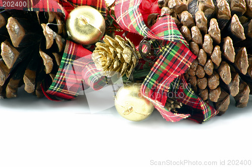 Image of pine cones and ribbons