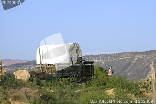 Image of Fort Zion. Old western wagon