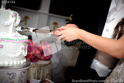 Image of Bride and Groom Cutting the Cake 