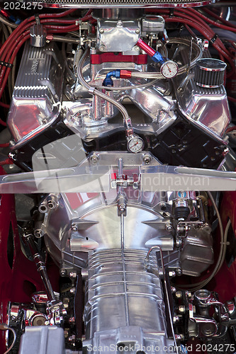 Image of Car engine under the open hood 