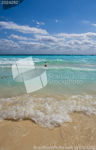 Image of Waves splash onto golden shore 