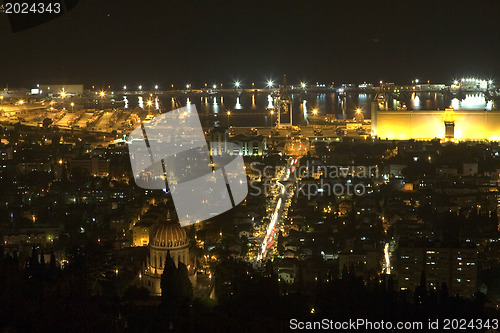 Image of Israel, Haifa Bay, night panoramic view.