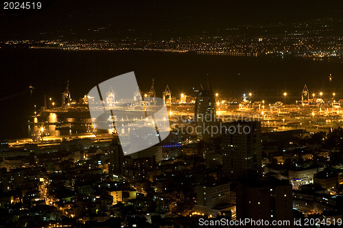 Image of Israel, Haifa Bay, night panoramic view.