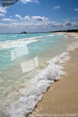 Image of Waves splash onto golden shore 