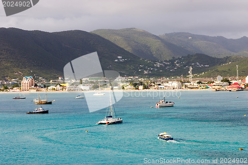 Image of Caribbean. Floating boats