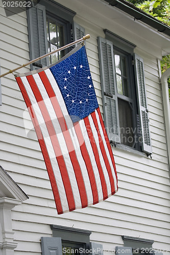 Image of Betsy Ross flag USA. First American flag 