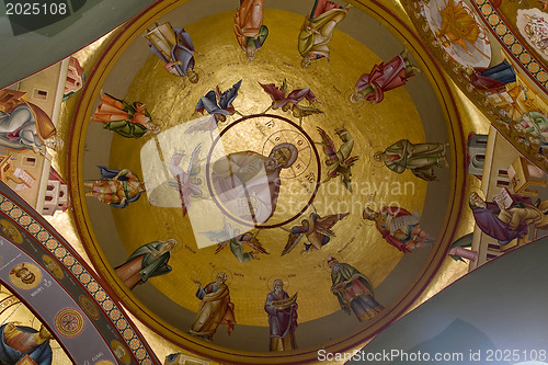 Image of Ceiling  fresco. The dome is decorated by icons of apostles. Gre