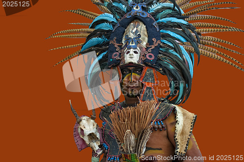 Image of Riviera Maya, Mexico - Feb 11: Portrait of american indian in na