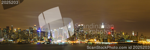Image of New York City Manhattan skyline panorama at night over Hudson Ri