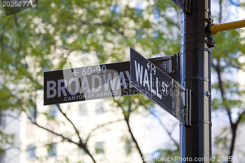 Image of Wall  and  Broad streets signs