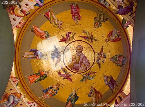 Image of Ceiling  fresco. The dome is decorated by icons of apostles. Gre