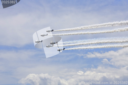 Image of Several planes performing in an air show at Jones Beach