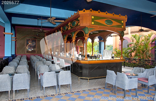 Image of Open resort restaurant with a bar stand