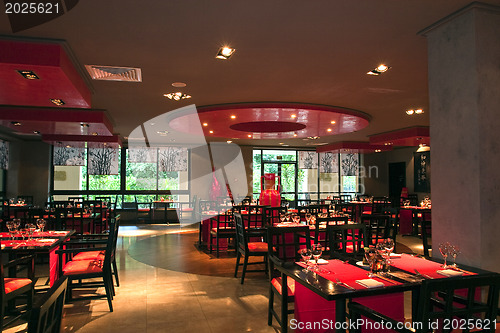 Image of Restoraunt table set awaiting guests