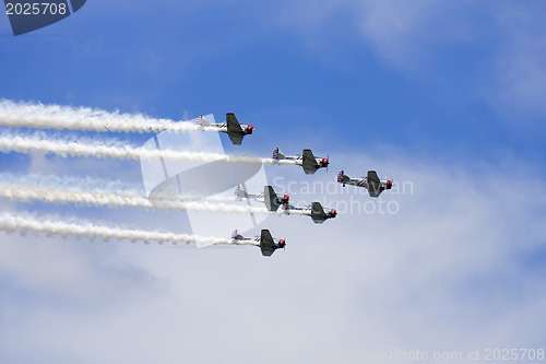 Image of Several planes performing in an air show at Jones Beach
