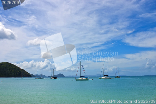 Image of Anchoring ships in tropical bay