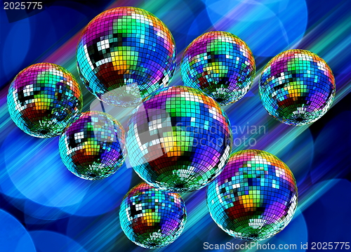 Image of Colorful funky background with mirror disco balls