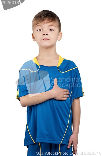 Image of Boy in ukrainian national soccer uniform