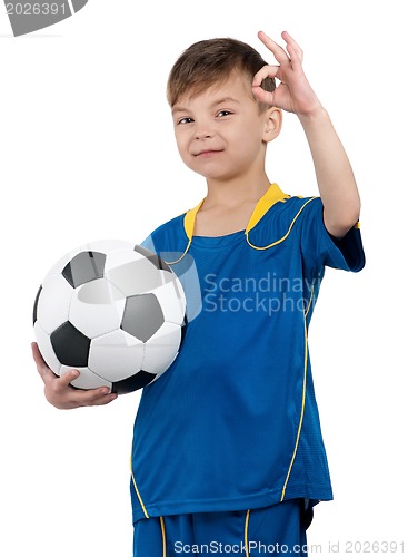 Image of Boy in ukrainian national soccer uniform